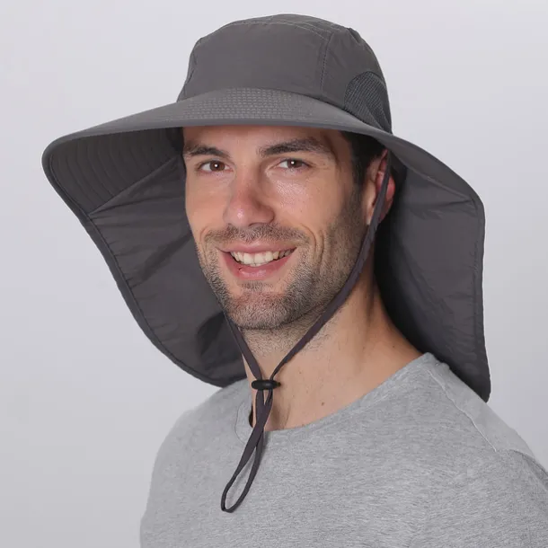 Wide Brim Sun Hat with Neck Flap, UPF50+ Hiking Fishing Hat for Men Women Summer Outdoor Portable Breathable Quick Dry Ultraviolet Resistant Hat Solid Color Black Purple Red Hunting Fishing Climbing