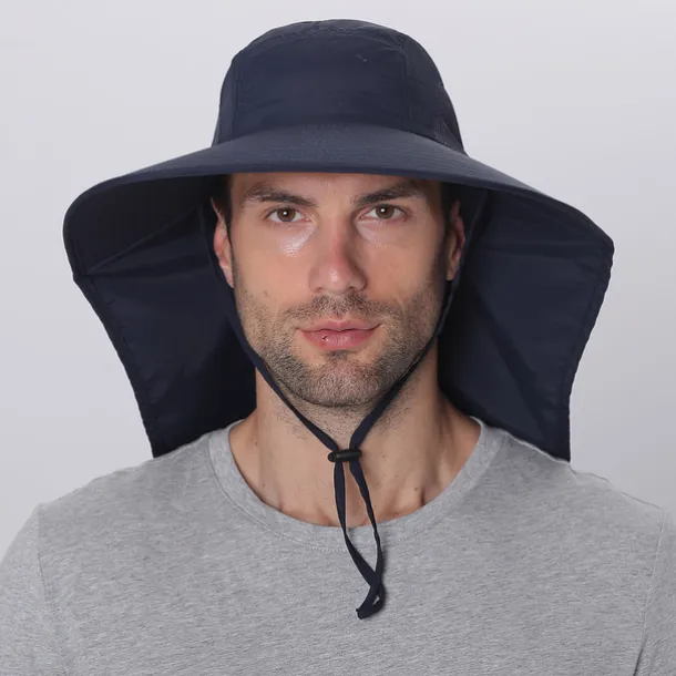Wide Brim Sun Hat with Neck Flap, UPF50+ Hiking Fishing Hat for Men Women Summer Outdoor Portable Breathable Quick Dry Ultraviolet Resistant Hat Solid Color Black Purple Red Hunting Fishing Climbing