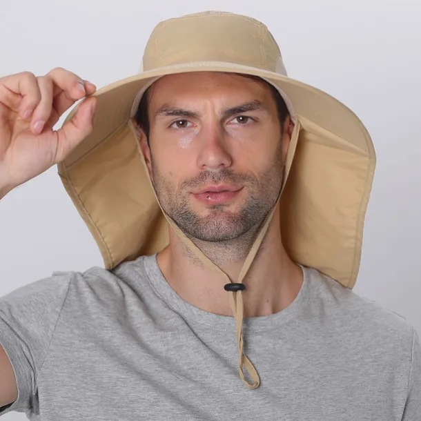 Wide Brim Sun Hat with Neck Flap, UPF50+ Hiking Fishing Hat for Men Women Summer Outdoor Portable Breathable Quick Dry Ultraviolet Resistant Hat Solid Color Black Purple Red Hunting Fishing Climbing