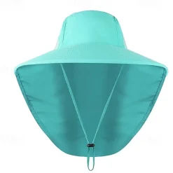 Wide Brim Sun Hat with Neck Flap, UPF50+ Hiking Fishing Hat for Men Women Summer Outdoor Portable Breathable Quick Dry Ultraviolet Resistant Hat Solid Color Black Purple Red Hunting Fishing Climbing