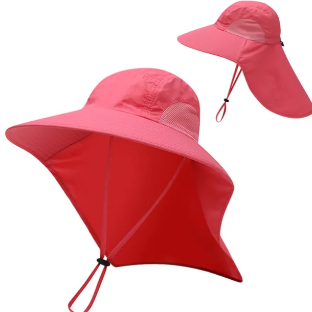Wide Brim Sun Hat with Neck Flap, UPF50+ Hiking Fishing Hat for Men Women Summer Outdoor Portable Breathable Quick Dry Ultraviolet Resistant Hat Solid Color Black Purple Red Hunting Fishing Climbing