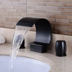 Widespread Bathroom Sink Faucet,Two Handle Three Holes, Brass Waterfall Chrome Bath Taps