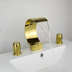 Widespread Bathroom Sink Faucet,Two Handle Three Holes, Brass Waterfall Chrome Bath Taps