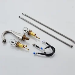 Widespread Bathroom Sink Mixer Faucet, 3 Hole 2 Crystal Handle Traditional Basin Taps Deck Mounted with Hot and Cold Hose, Vessel Water Tap