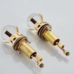 Widespread Bathroom Sink Mixer Faucet, 3 Hole 2 Crystal Handle Traditional Basin Taps Deck Mounted with Hot and Cold Hose, Vessel Water Tap