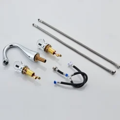 Widespread Bathroom Sink Mixer Faucet, 3 Hole 2 Crystal Handle Traditional Basin Taps Deck Mounted with Hot and Cold Hose, Vessel Water Tap