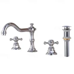Widespread Bathroom Sink Faucet,Two Handle Three Holes, Brass ORB Bathroom Sink Faucet Contain with Supply Lines and Drain Plug and Hot/Cold Switch