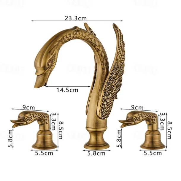 Widespread Bathroom Sink Mixer Faucet, 2 Handle 3 Holes Basin Taps Swan Noble Luxury Golden and Oil-rubbed Bronze Bath Taps