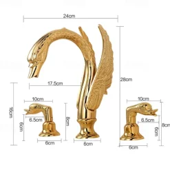 Widespread Bathroom Sink Mixer Faucet, 2 Handle 3 Holes Basin Taps Swan Noble Luxury Golden and Oil-rubbed Bronze Bath Taps