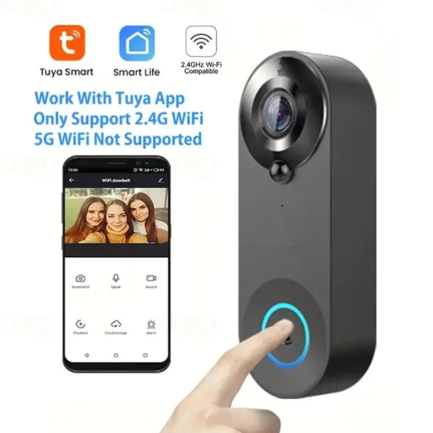 Wifi Door Bell Enhanced Doorbell Camera Wireless 2.4G Wifi Smart Doorbell With Night Vision Function PIR Sensor Reminder Support 32G TF Card Suitable For Photo Recording Intercom 1080P Smart Doorbell