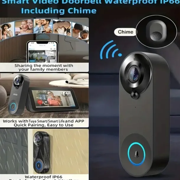 Wifi Door Bell Enhanced Doorbell Camera Wireless 2.4G Wifi Smart Doorbell With Night Vision Function PIR Sensor Reminder Support 32G TF Card Suitable For Photo Recording Intercom 1080P Smart Doorbell