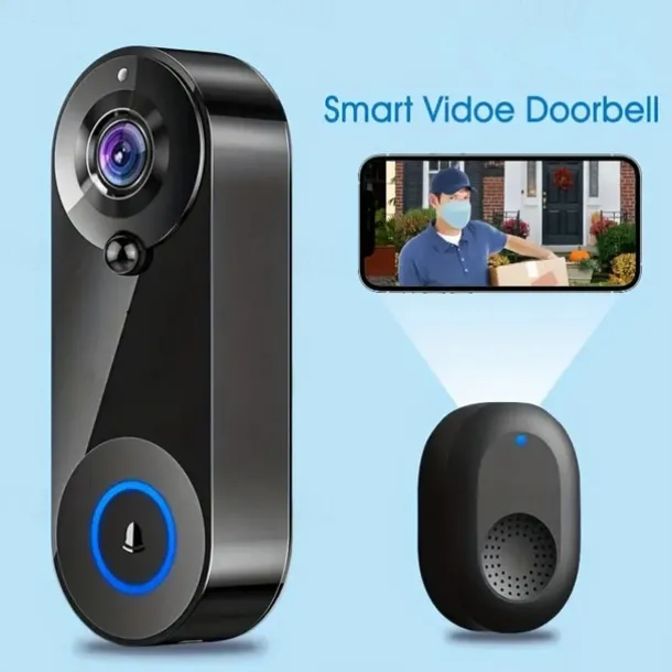 Wifi Door Bell Enhanced Doorbell Camera Wireless 2.4G Wifi Smart Doorbell With Night Vision Function PIR Sensor Reminder Support 32G TF Card Suitable For Photo Recording Intercom 1080P Smart Doorbell