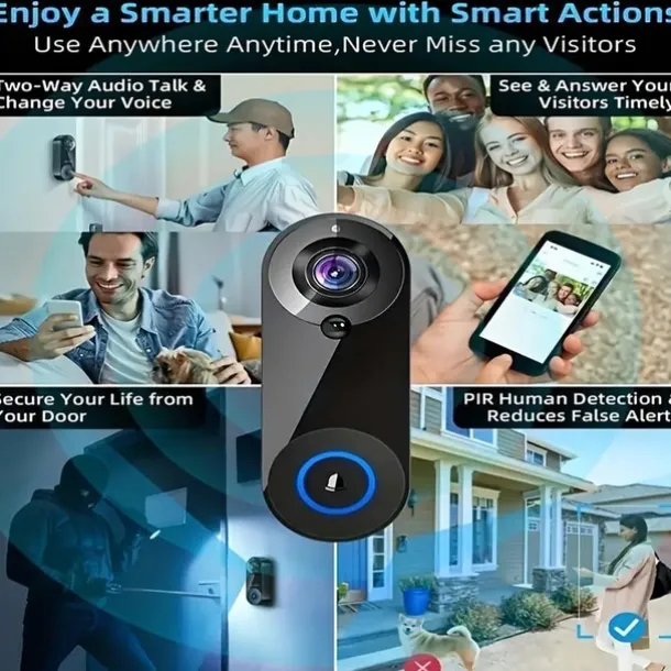 Wifi Door Bell Enhanced Doorbell Camera Wireless 2.4G Wifi Smart Doorbell With Night Vision Function PIR Sensor Reminder Support 32G TF Card Suitable For Photo Recording Intercom 1080P Smart Doorbell