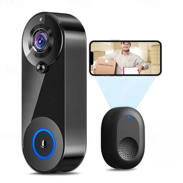 Wifi Door Bell Enhanced Doorbell Camera Wireless 2.4G Wifi Smart Doorbell With Night Vision Function PIR Sensor Reminder Support 32G TF Card Suitable For Photo Recording Intercom 1080P Smart Doorbell