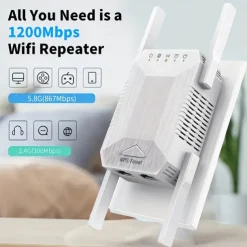 WiFi Extender 1200Mbps 2.4G/5G Dual Band Wireless Internet WiFi Repeater/Router/AP Signal Booster For Home Larger Coverage Extender And Signal Amplifier