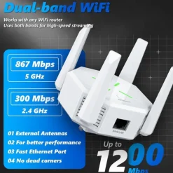 WiFi Extenders Signal Booster WiFi Extenders Signal Dual Band WPS 5GHz & 2.4GHz for Home Ethernet Port Internet WiFi Booster Repeater