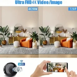 Wifi HD Wireless IP Camera 4K 200W WiFi Camera Mobile Phone Remote Monitoring Built-in Battery Night Vision Function 140 Degree Wide Angle