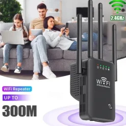 WiFi Signal Amplifier 2.4 GHz WiFi Extenders Signal Booster 300Mbps Easy Setup 4 Antenna Long Range for Home with Ethernet Port