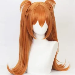 Wig Orange Langley Cosplay Wig With Clip Ponytail & Wig Cap, Pigponytail Long Straight Orange Anime Cosplay Wig Halloween Wigs