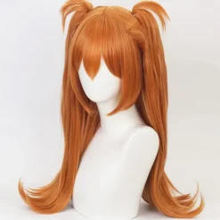 Wig Orange Langley Cosplay Wig With Clip Ponytail & Wig Cap, Pigponytail Long Straight Orange Anime Cosplay Wig Halloween Wigs