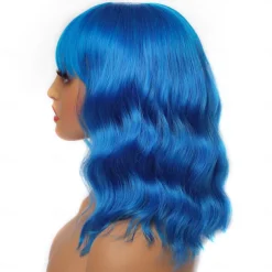 Wig Short Bob Wigs with Bangs for Women Loose Wavy Hair Shoulder Length Wig Synthetic Colorful Wigs Halloween Cosplay Party Wigs