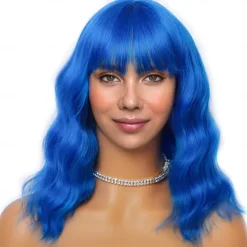 Wig Short Bob Wigs with Bangs for Women Loose Wavy Hair Shoulder Length Wig Synthetic Colorful Wigs Halloween Cosplay Party Wigs