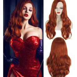 Wigs for Jessica Rabbit Costume Copper Red Mermaid Long Wavy Wigs for Women Halloween Party Daily Use