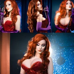 Wigs for Jessica Rabbit Costume Copper Red Mermaid Long Wavy Wigs for Women Halloween Party Daily Use