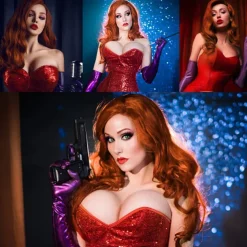 Wigs for Jessica Rabbit Costume Copper Red Mermaid Long Wavy Wigs for Women Halloween Party Daily Use