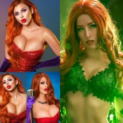 Wigs for Jessica Rabbit Costume Copper Red Mermaid Long Wavy Wigs for Women Halloween Party Daily Use