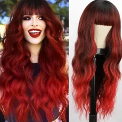 Wigs with Bangs Long Wavy Wig for Women Wigs with Bangs Synthetic Heat Resistant Fiber Wigs Halloween Cosplay Party Wigs