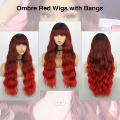 Wigs with Bangs Long Wavy Wig for Women Wigs with Bangs Synthetic Heat Resistant Fiber Wigs Halloween Cosplay Party Wigs