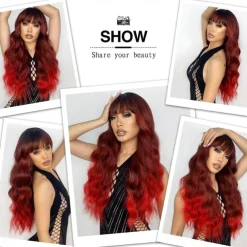 Wigs with Bangs Long Wavy Wig for Women Wigs with Bangs Synthetic Heat Resistant Fiber Wigs Halloween Cosplay Party Wigs