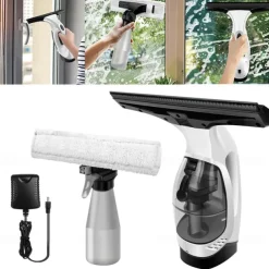 Window Vacuum, Cordless Window Cleaner, Rechargeable Condensation Vacuum Cleaner with Spray/Cleans/Suctions Water for Windows, Tiles, Glass, Mirrors, and Countertops