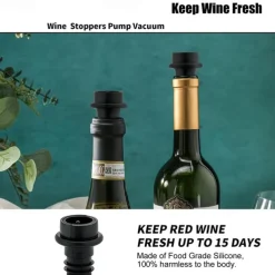 Wine Saver Vacuum Pump with 4 Wine Stoppers Preserver Air Pump Wine Sealer Corks for Red Wine Bottle Wine Rubber Barware Vacuum Stoppers and Preserver Reusable Bottle Sealer Keeps Wine Fresh
