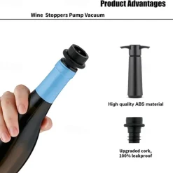 Wine Saver Vacuum Pump with 4 Wine Stoppers Preserver Air Pump Wine Sealer Corks for Red Wine Bottle Wine Rubber Barware Vacuum Stoppers and Preserver Reusable Bottle Sealer Keeps Wine Fresh