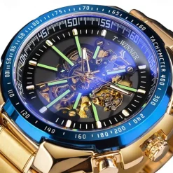 Winner Top Brand Automatic Mechanical Gold Watch Men Big Case Luxury Skeleton Luminous Military Business Blue Waterproof Watch