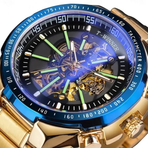 Winner Top Brand Automatic Mechanical Gold Watch Men Big Case Luxury Skeleton Luminous Military Business Blue Waterproof Watch