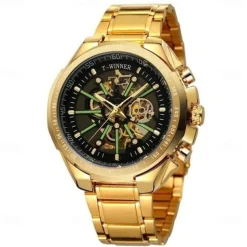 Winner Top Brand Automatic Mechanical Gold Watch Men Big Case Luxury Skeleton Luminous Military Business Blue Waterproof Watch