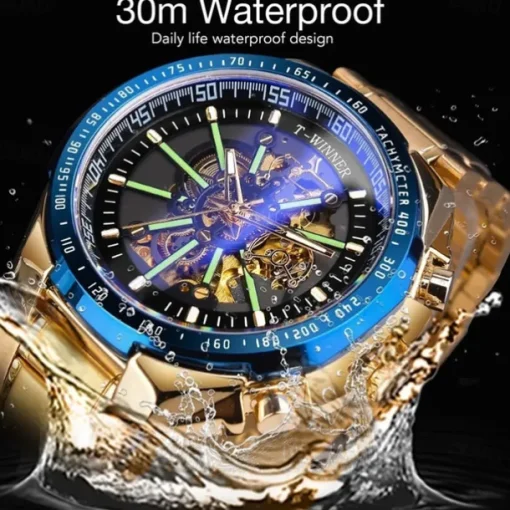 Winner Top Brand Automatic Mechanical Gold Watch Men Big Case Luxury Skeleton Luminous Military Business Blue Waterproof Watch