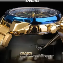 Winner Top Brand Automatic Mechanical Gold Watch Men Big Case Luxury Skeleton Luminous Military Business Blue Waterproof Watch