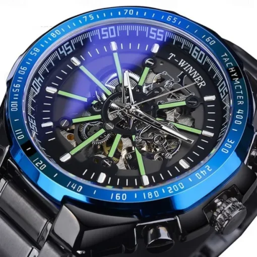 Winner Top Brand Automatic Mechanical Gold Watch Men Big Case Luxury Skeleton Luminous Military Business Blue Waterproof Watch