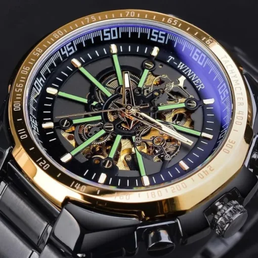 Winner Top Brand Automatic Mechanical Gold Watch Men Big Case Luxury Skeleton Luminous Military Business Blue Waterproof Watch