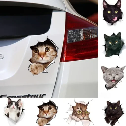 Winston & Bear 3D Cat Stickers - 2 Pack - Black Cat Wall Decals - Cat Wall Stickers for Bedroom - Fridge - Toilet - Car - Retail Packaged