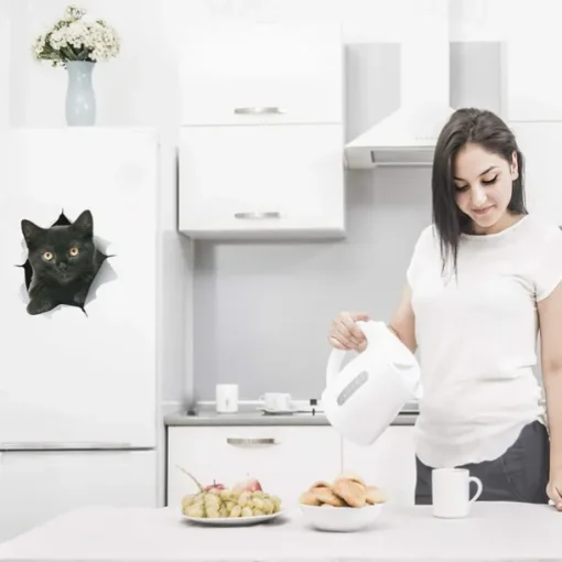 Winston & Bear 3D Cat Stickers - 2 Pack - Black Cat Wall Decals - Cat Wall Stickers for Bedroom - Fridge - Toilet - Car - Retail Packaged