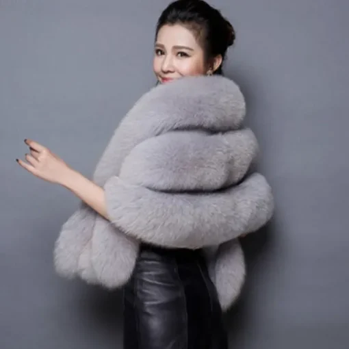 Winter Faux Fur Long Shawl Cloak Stretchy Satin Glove Opera Bridal Dance Gloves for Women Wedding Dress Party Coat