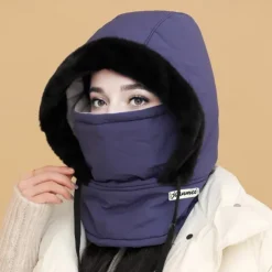 Winter Warm Fleece-Lined Polyester Hat - 1pc Knit Fabric Cold-Proof Windproof Outdoor Riding Cap for Men and Women