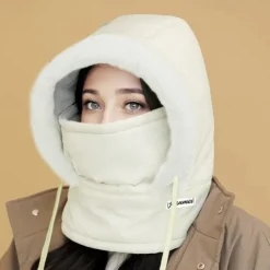 Winter Warm Fleece-Lined Polyester Hat - 1pc Knit Fabric Cold-Proof Windproof Outdoor Riding Cap for Men and Women