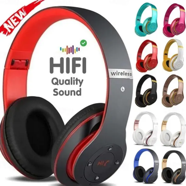 Wireless Bluetooth Headphones Deep Bass HIFI Earphone Portable Foldable Headset with Mic Support SD Card for Android/IOS