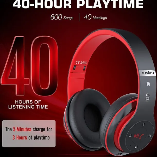 Wireless Bluetooth Headphones Deep Bass HIFI Earphone Portable Foldable Headset with Mic Support SD Card for Android/IOS